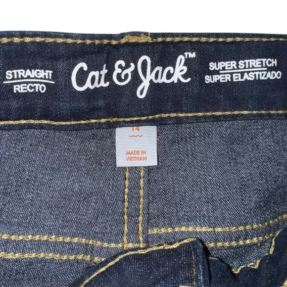 Cat & Jack Girls SZ 14 Dark Blue Denim Jeans Straight Super Stretch NWOT - Picture 3 of 6